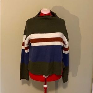 Hem and Thread Stripped Low Turtle Neck Sweater